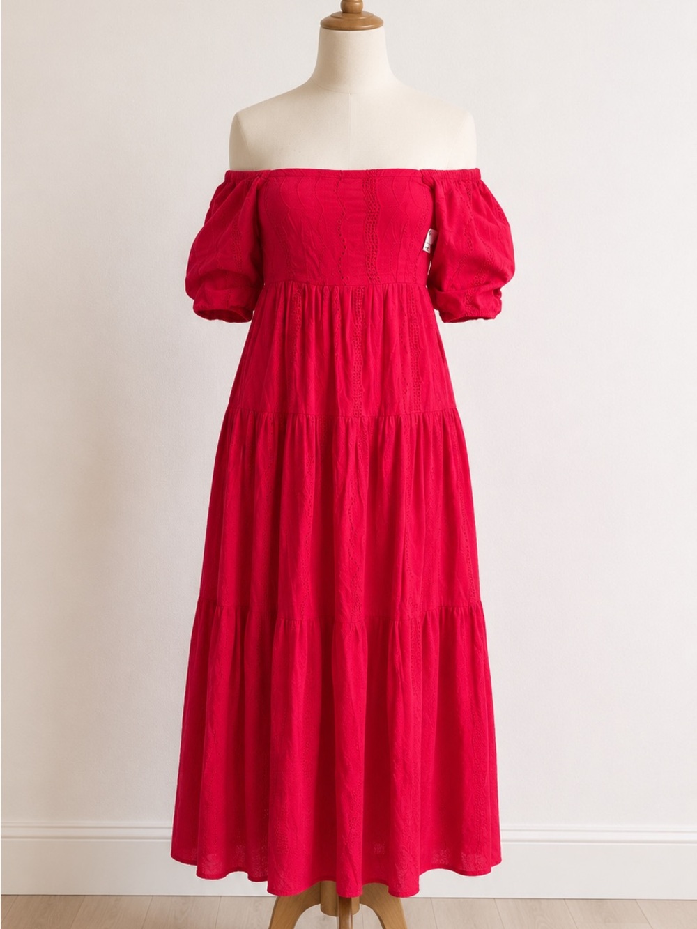 Off-Shoulder Tiered Maxi Dress in Bright Pink
